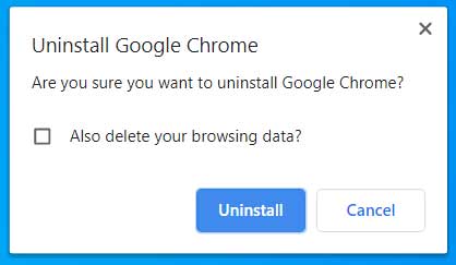 Google Chrome kaldırma istemi