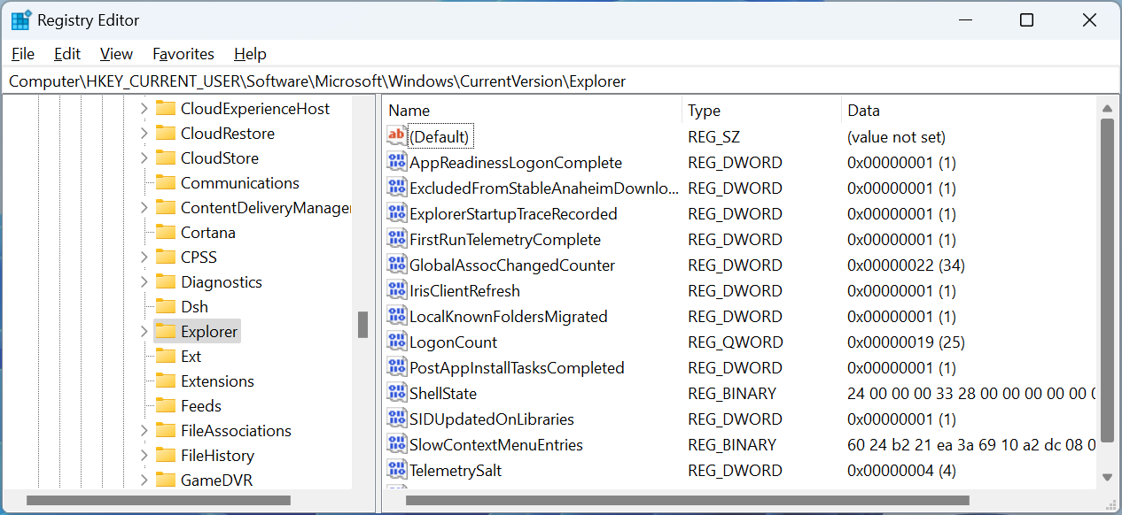 Kayıt defteri anahtarlarını ve değerlerini Windows Kayıt Defteri Düzenleyicisi'nde görüntüleme