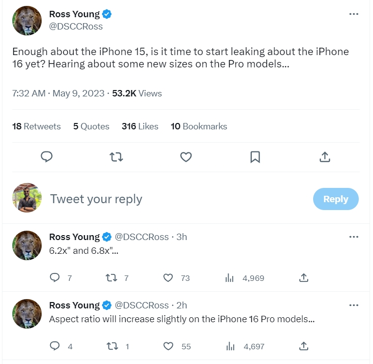 iPhone 16 Pro ekran boyutunda Ross Young