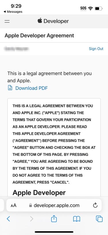Geliştirici programına katılmak için Apple yasal sözleşmesi