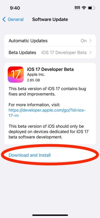 Yazılım Güncellemesinde iOS 17 indirme sayfası