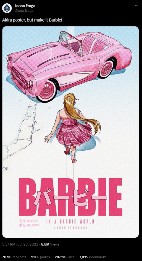 ‘Barbie’, Tüm Zamanların Büyük Bir Hayranı İçin Şimdiye Kadarki En Etkili Filmlerden Biriyle Buluşuyor Posteri