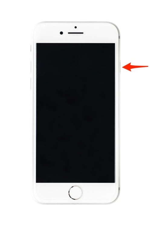Sağ taraftaki düğmeyi gösteren bir ok ile iPhone 8