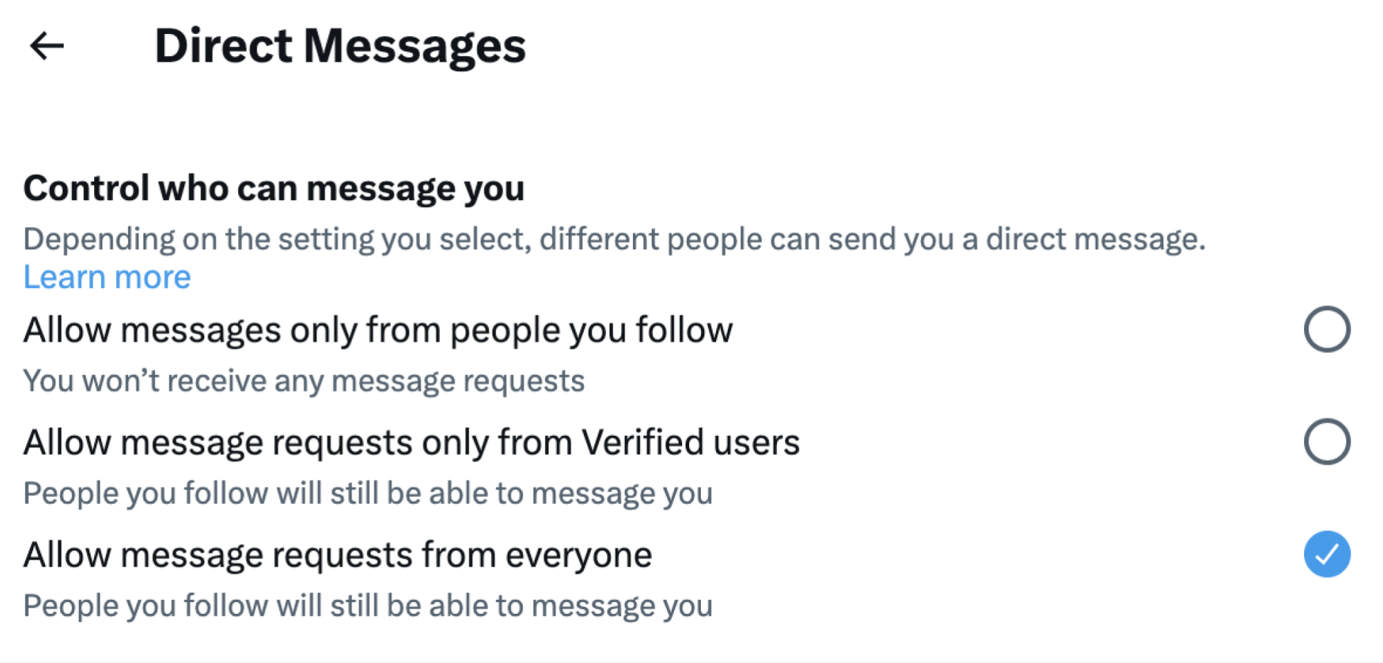 Twitter DM seçenekleri