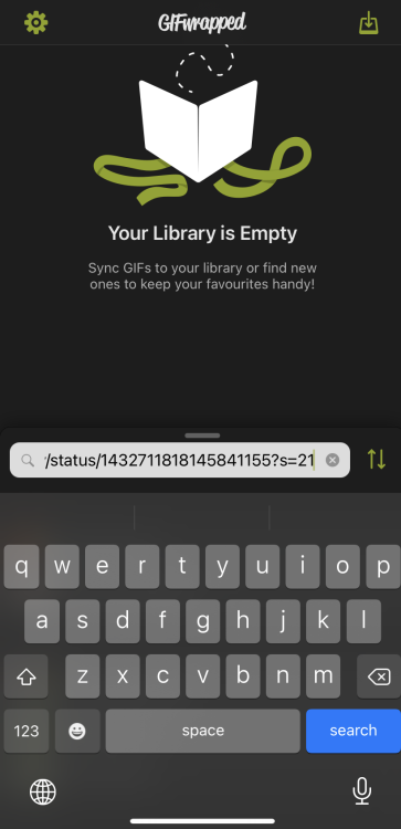 Bağlantının yapıştırıldığı arama çubuğunun GIF sarılı ekran görüntüsü. 