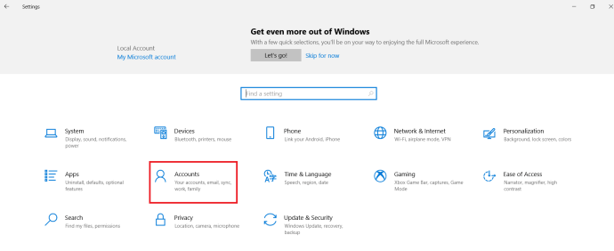 Windows 10 Ayarları sayfası