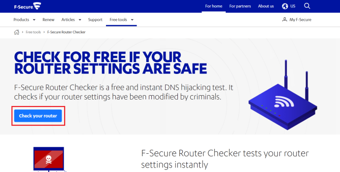 F-Secure Yönlendirici Denetleyicisi web sayfası