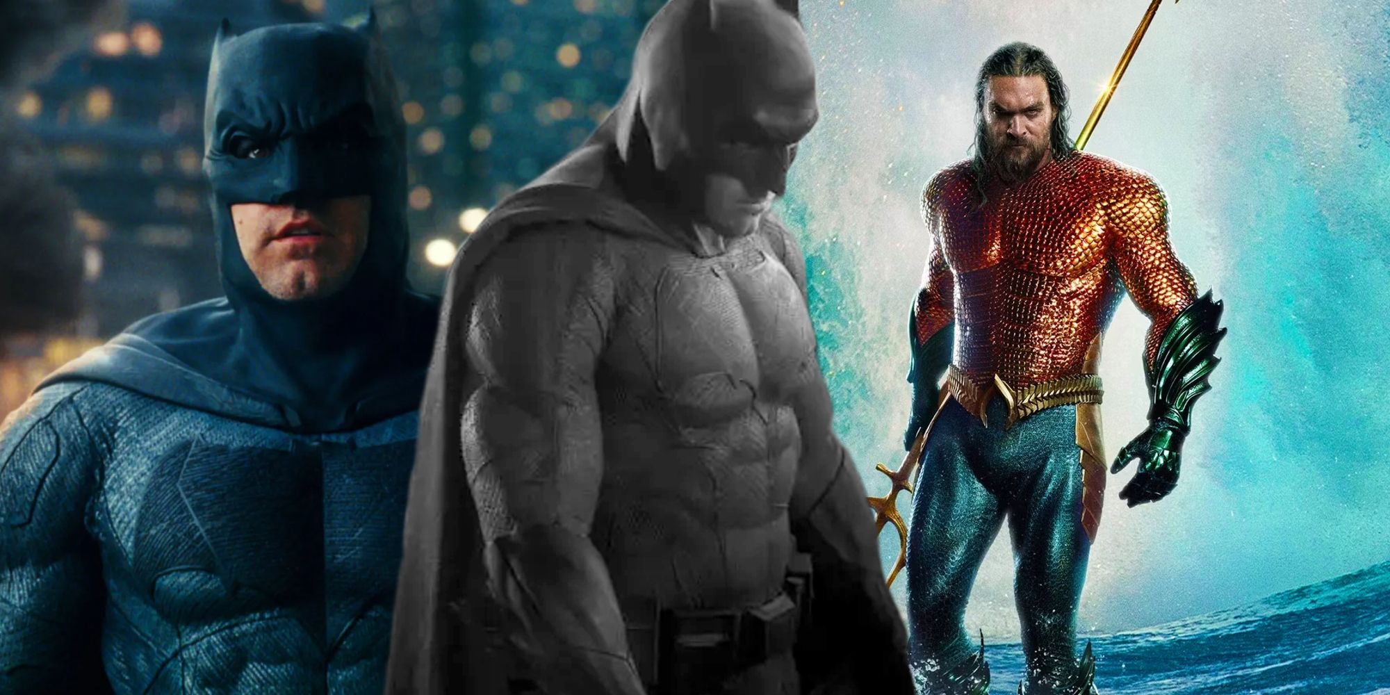 Affleck'in Batman'i Aquaman ve DCEU Batman arasında siyah beyaz bir görüntüde