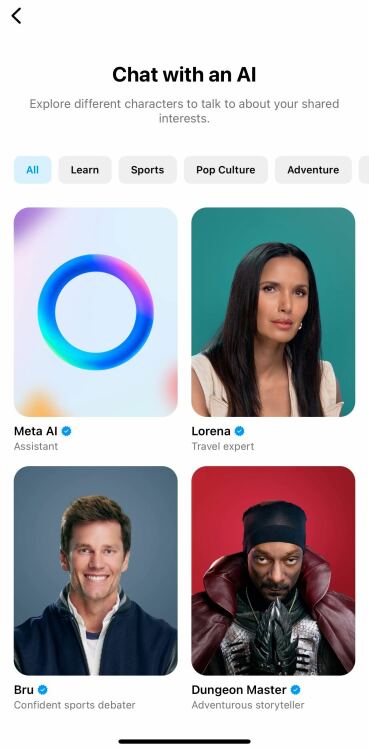 Instagram'da AI karakterlerini oynayan ünlülerin ekran görüntüsü.