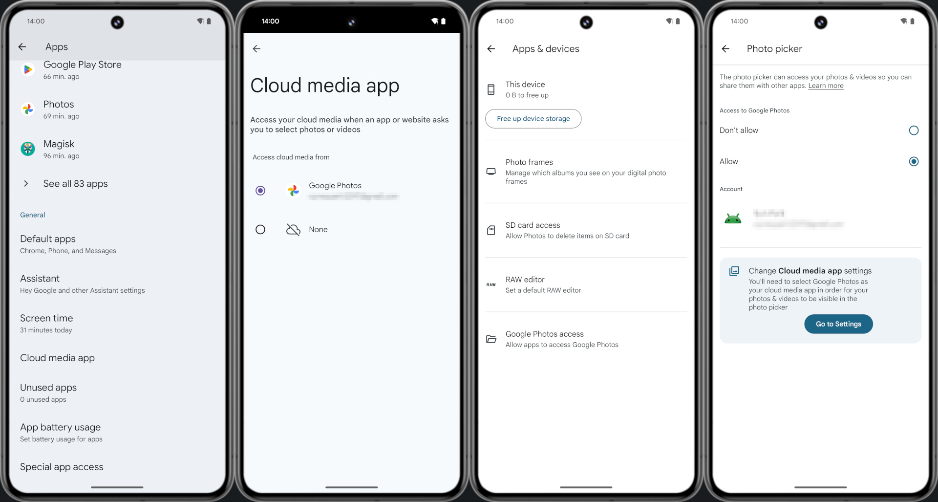 Android Fotoğraf Seçici bulut medya sağlayıcısını seçiyor