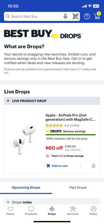 airpods pro'nun en iyi satın alma mobil uygulamasındaki düşüşünün ekran görüntüsü