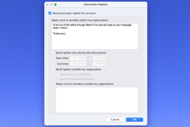Mac'teki Outlook'ta Otomatik Yanıtlar.