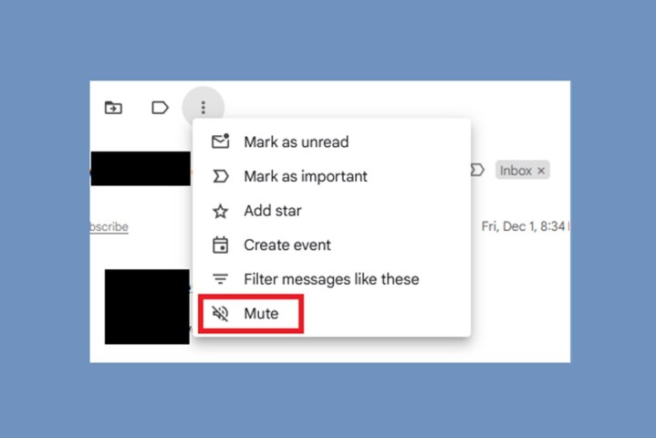 Web için Gmail'de Sessize Alma seçeneğini seçme.
