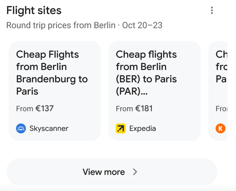 Google Uçuş siteleri çipi